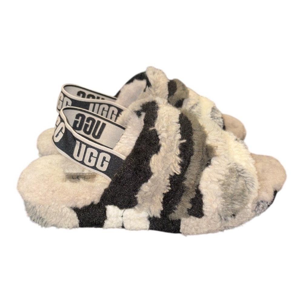 UGG Fluff Yeah Slipper in Black/Gray/White Fuzzy Camo Size 8 BB3